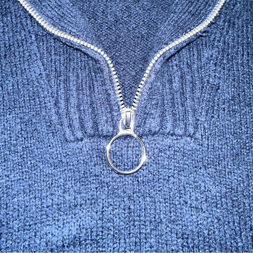 Old Navy Womens Small Navy Blue Quarter Zip Knit Sweater Ribbed Collar - Picture 3 of 6